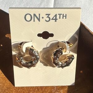 Gold Hoop Crystal Accent Earrings - Gold